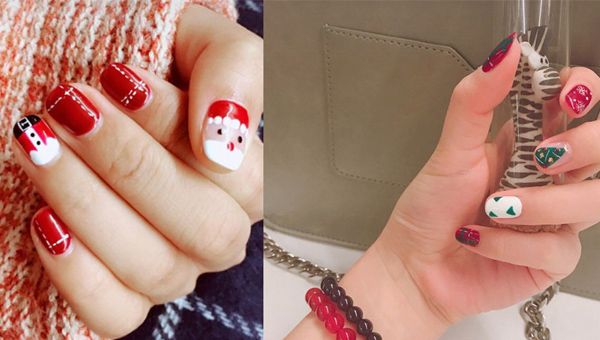 2018圣诞美甲款式三:手绘图案美甲