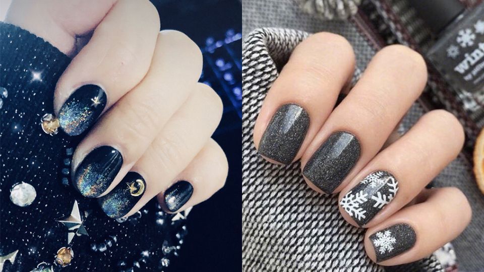 2018圣诞美甲款式四:神秘的蓝色星空